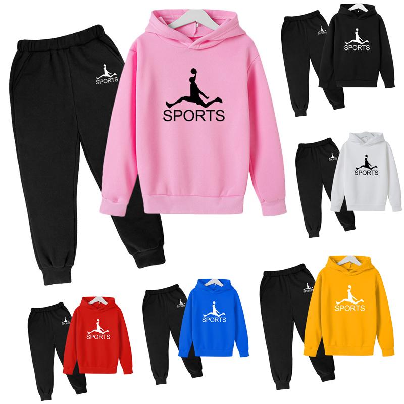 

Унисекс детский осенне-весенний модный принт 2 шт. толстовка с капюшоном + брюки спортивные костюмы 100 чёрный