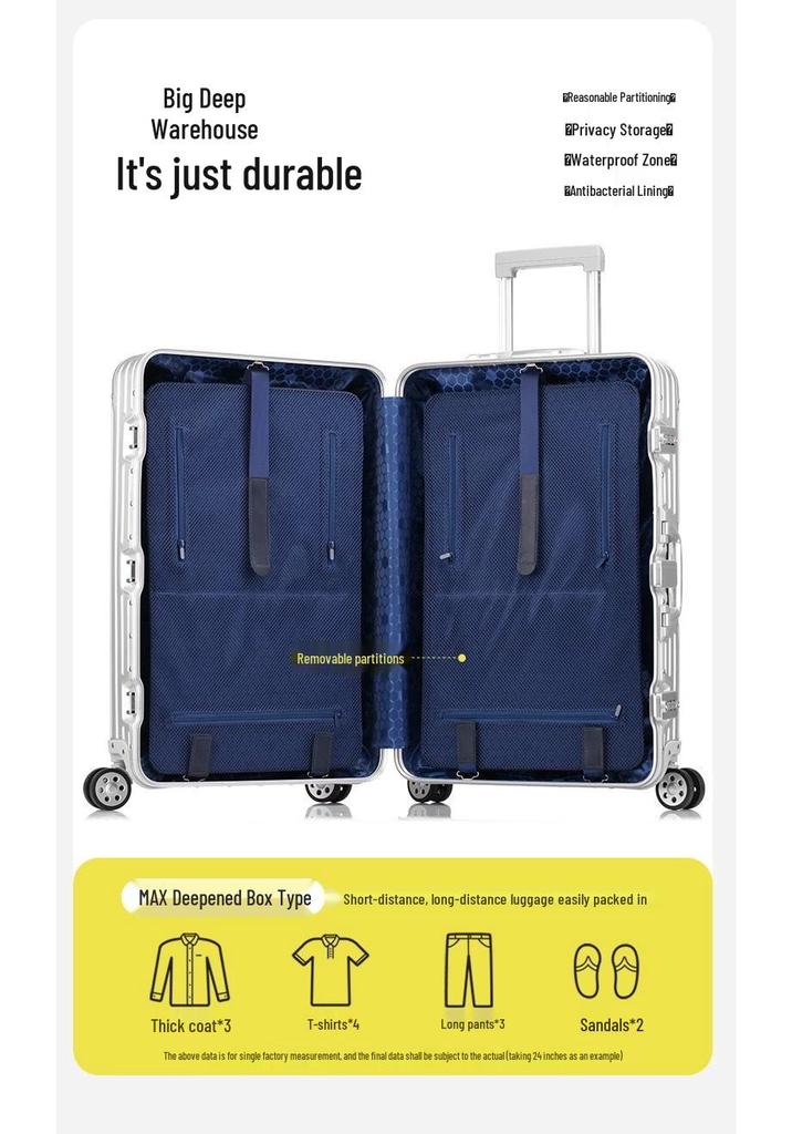 Aluminum Magnesium Alloy Trolley Case 20: Business Metal Carry-on Leather Travel Luggage