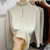 Fungus lace collar fleece thickened knitted bottoming shirt women's autumn and winter new fashion integrated fleece pullover sweater