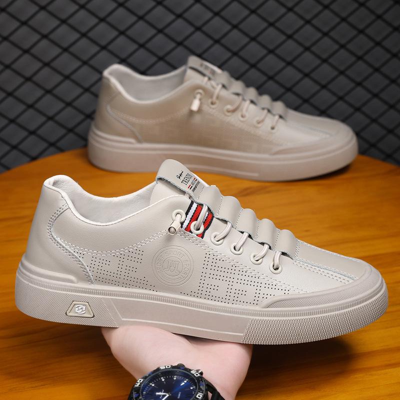 Men s 2025 Summer Breathable Leather Casual Board Shoes - White Sports Sneakers 42