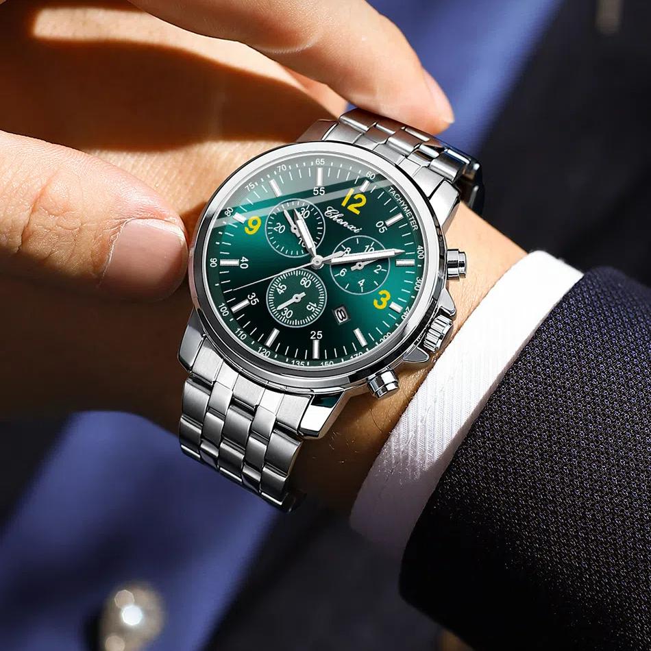 Chenxi Luxus Sportuhr für Herren Wasserdicht Leuchtend Datum Chronograph Herrenuhr Quarz Edelstahl Herrenuhren