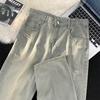 Mens Relaxed Fit Straight Leg Denim Jeans With Distressed Wash Mud Dye Effect Mid Rise Casual Pants