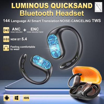 Luminous Quicksand Bluetooth 5.4 Earphones Real-time AI Translation Headset Night Light Flowing Hanging Wireless Headphone NEC Noise Reduction Earbuds