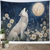 Wolf Pack Tapestry Wall Hanging Full Moon Starry Forest Sunset Nature Aesthetic Wall Art Bedroom Living Room Decor