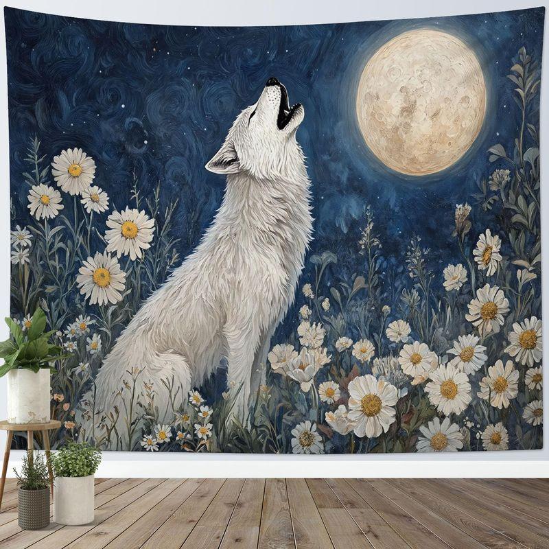 Wolf Pack Tapestry Wall Hanging Full Moon Starry Forest Sunset Nature Aesthetic Wall Art Bedroom Living Room Decor