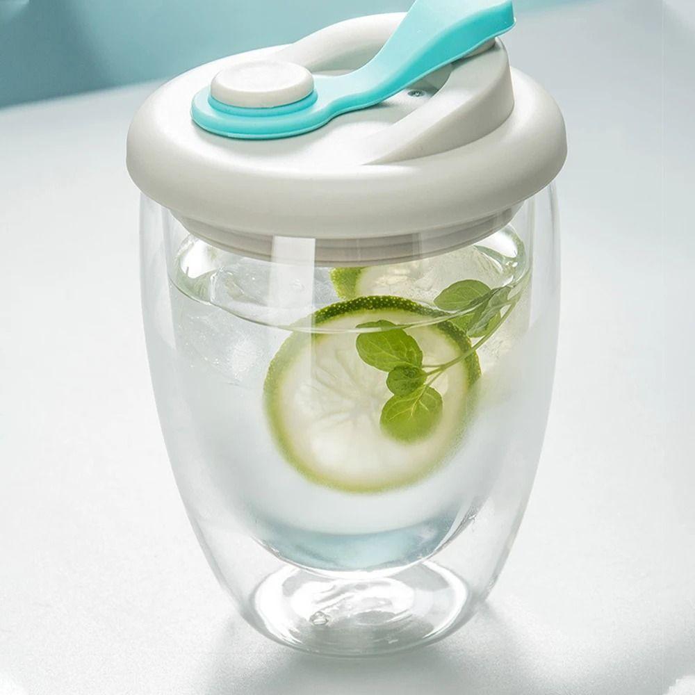 Leak-Proof Transparent Tumbler Cold/Heat Resistant Portable Water Cup Cute Glass Cup with Lid  Tea