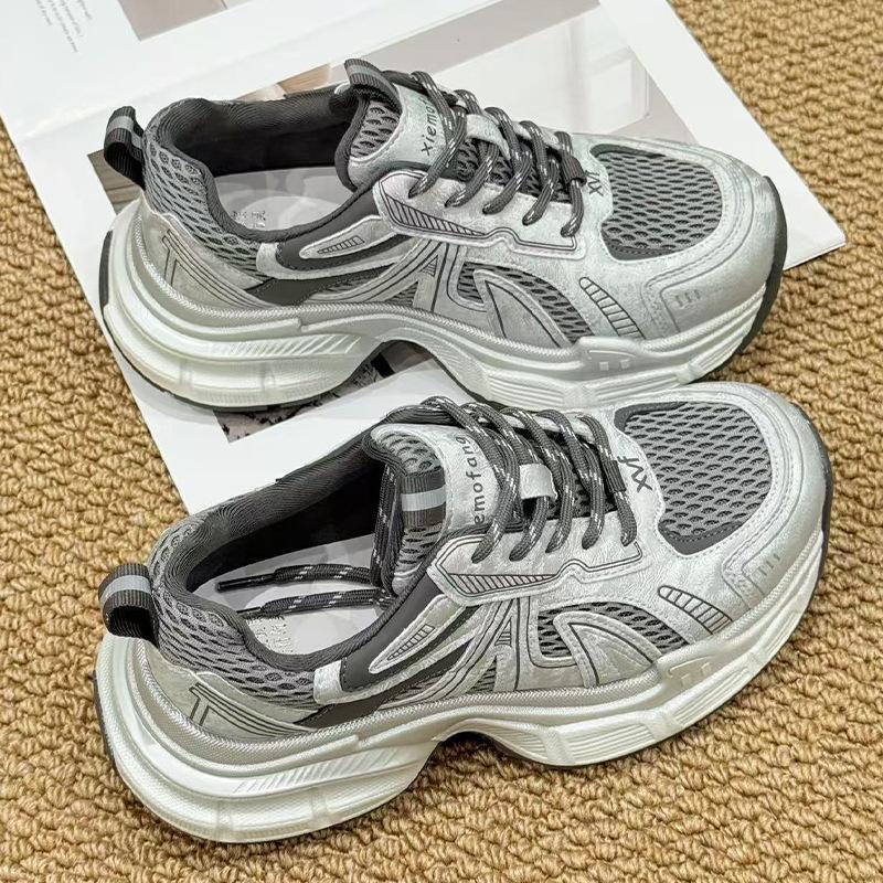 

Daddy Shoes Girl 2025 Autumn New Thick-soled Breathable Mesh Running Shoes Polish Retro Trend Casual Shoes Women 35