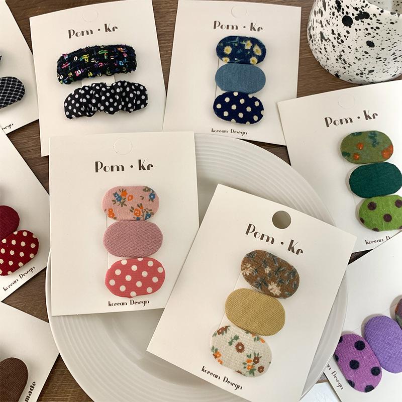 Mode Coréenne 3pcs Filles Couleur Unie Floral Épingle à Cheveux Tissu Pois Pinces à Cheveux pour Enfants Mignon Frange Pince Latérale Jolis Accessoires pour Cheveux