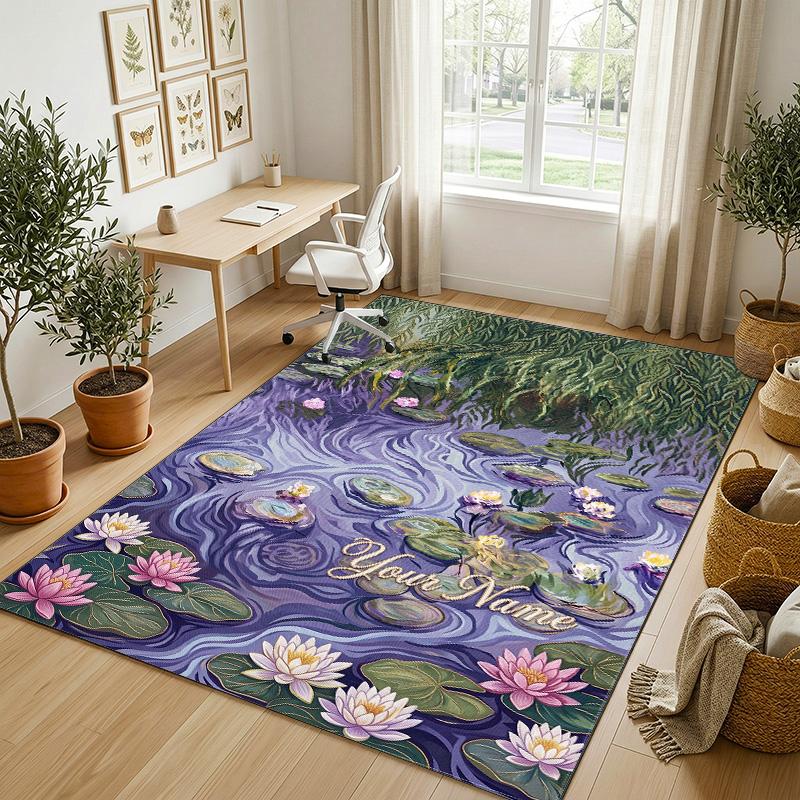 Vinyl Records Theme Soft Crystal Velvet Rug Custom Name & Text Print Non Slip Floor Rug for Bedroom Living Room