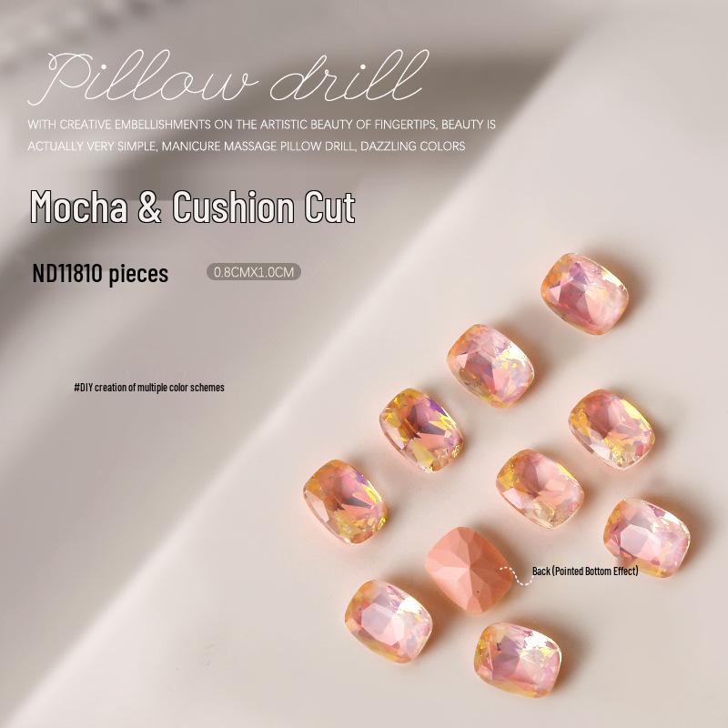 

Мокка бриллиант огранки «кушон» нейл-арт: Цветные стеклянные аксессуары для ногтей с заостренным дном, 10 штук