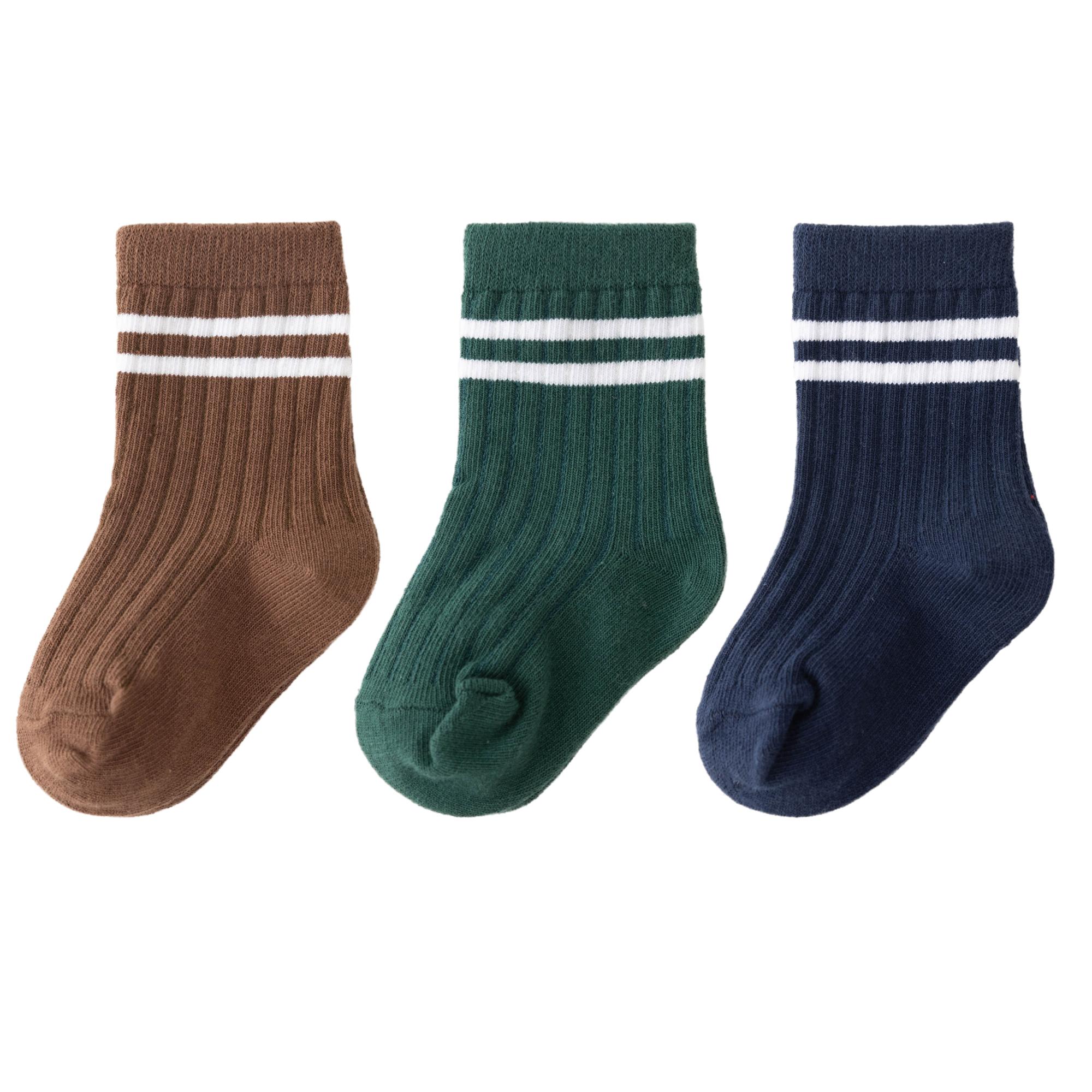 3pairs/lot Infant Boys Striped Socks Cotton Ribbed Stretch Mouthed Babies Boys Short Socks Newborn Toddler Boys Sporty Sock Pack S for 0-1 years