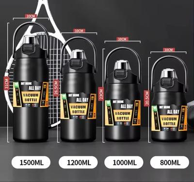800/1500ML Outdoor Thermos Portable 304 Stainless Steel Thermal Mug Tumbler Vacuum Flask Cold Sports Water Bottle with Straw