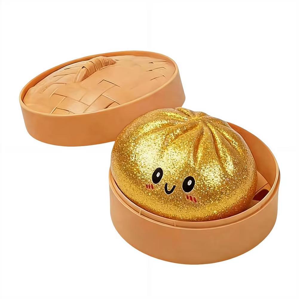 Realistic Giant Dumpling Squeeze Toy With Steamer Soft Tpr Dough Ball Glittery Cute Decompression Fidget Toy Funny Creative Gift