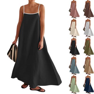 Γυναικείο Φαρδύ Άνετο Καθημερινό Μοντέρνο Χρωματιστό Βαμβακερό Φόρεμα με Τιράντες Μεγάλο Αέρινο