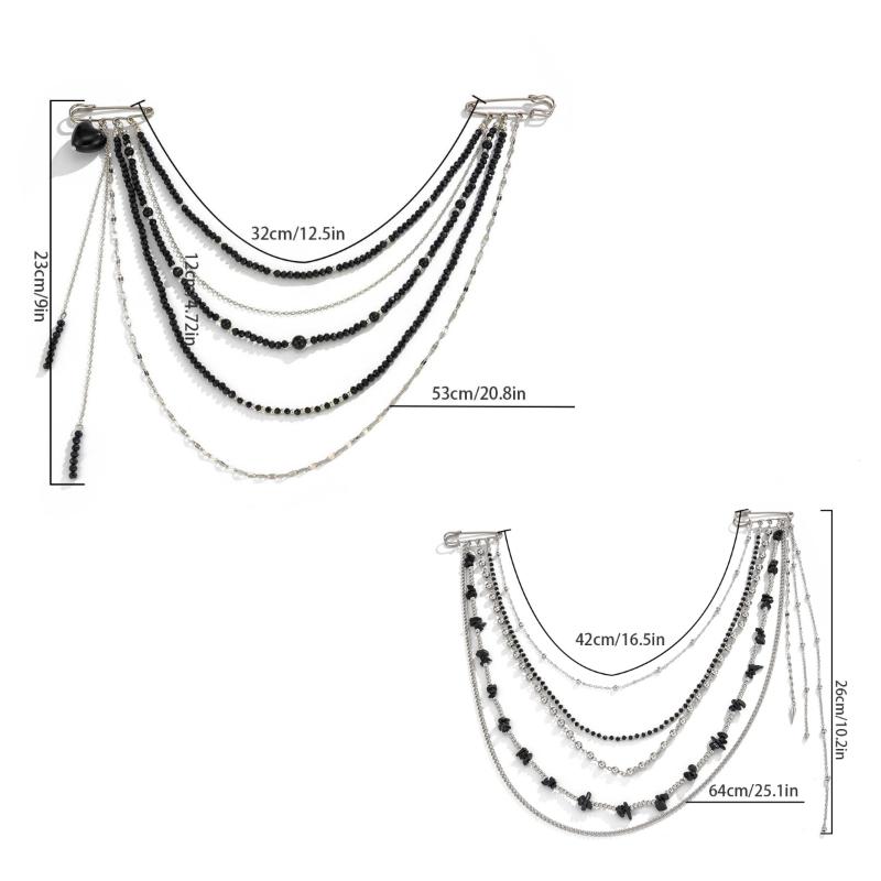 Long  Chain Brooch Able Multi-Layer Chain Brooch Ornament Punk Tassel Pin For Women Men Suit Jacket Accessory