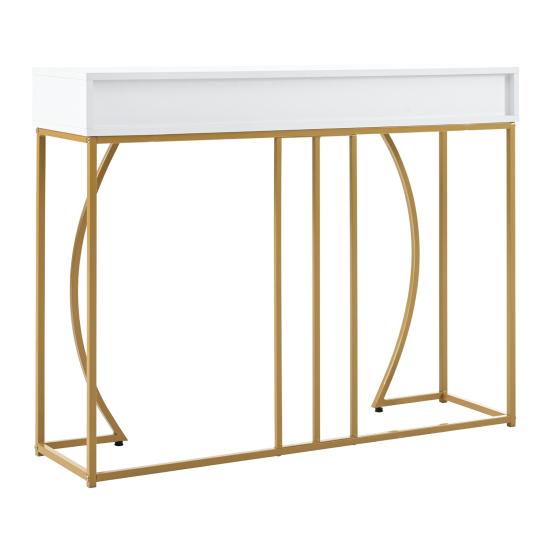 Console Table with 2 Drawers Light Luxury Modern Metal Golden Frame Living Room Farmhouse Long Hallway Table Behind Sofa Narrow Entryway Table