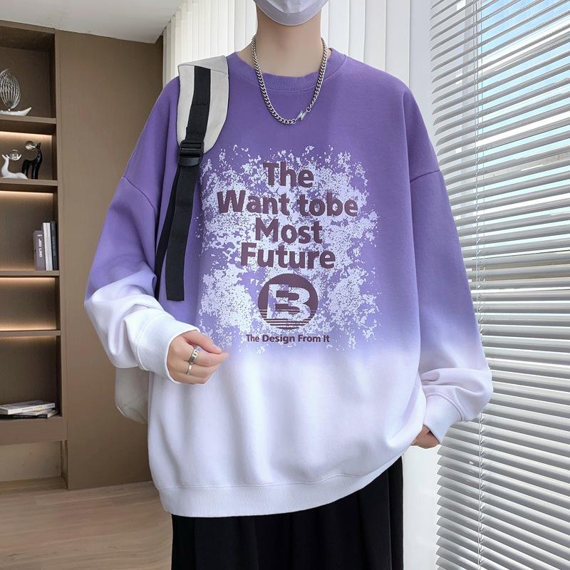 Youth Gradient Round Neck Hoodie - Trendy Hong Kong Style for Junior High Students, Autumn/Winter, 65% Cotton.