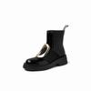 Metall Große Schnalle Plateau Leder Damen Kurzstiefel Chelsea Boots Damen Schwarz Britisch Martin Stiefel