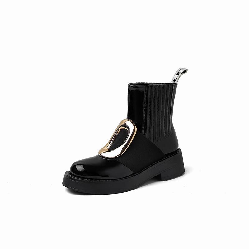 Metall Große Schnalle Plateau Leder Damen Kurzstiefel Chelsea Boots Damen Schwarz Britisch Martin Stiefel 39 gray