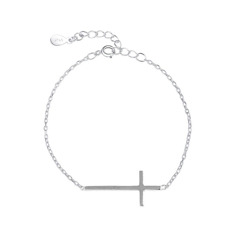 Brățară din argint S925 din argint pur, brățară în cruce simplă și la modă în stil Hong Kong, brățară la modă personalizată, brățară, cadou pentru femei
