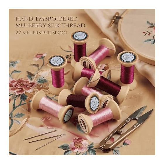 Handcrafted Embroidery Hand-dyed 100% Silk Embroidery Thread Mulberry Silk Thread Embroidery Flower Thread True Thread Silk Thread 10 Colors 220m