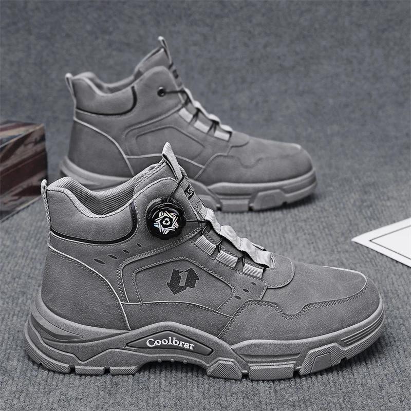 Men's Mountaineering Short Boots Fashion Retro Rotating Button High Top Thick Sole Men Sports Shoes Outdoor Travel Casual Shoes