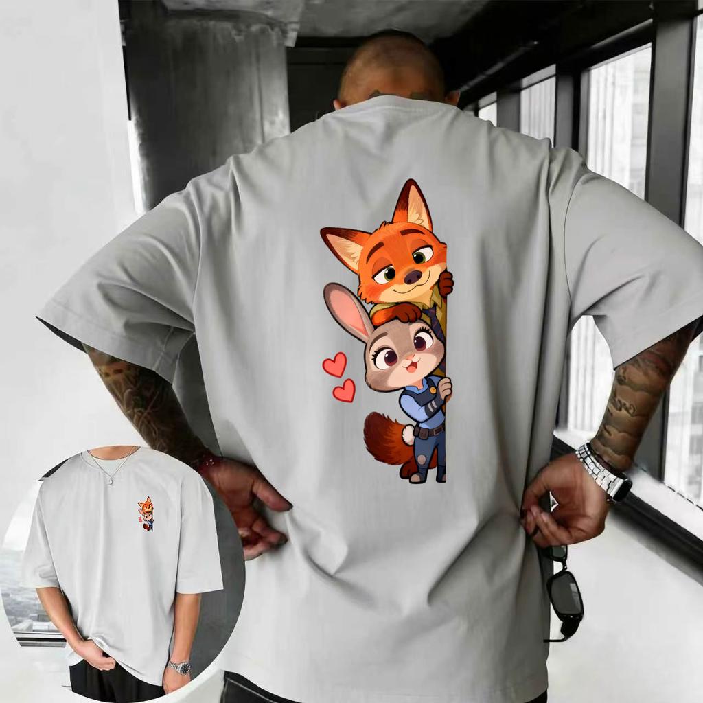 202526 Summer Disney Zootopia Cartoon Hip Hop Pattern 100 Cotton Printed Tshirt New Animation Fashion Sports Mens Tshirt