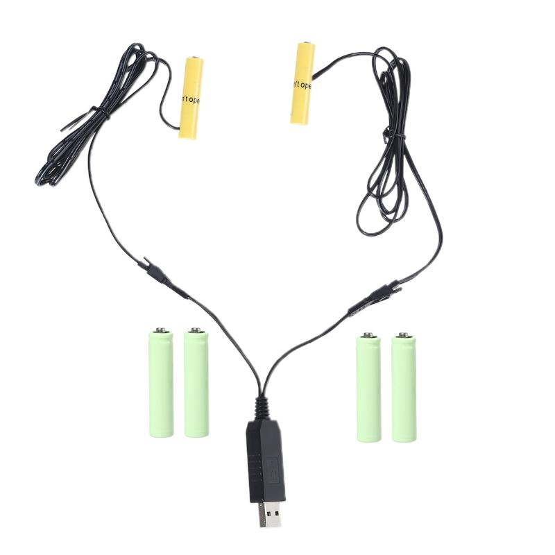 110cm 1 To 2 AAA Battery Eliminator USB Powered for Toothbrush Toy Flashlight Clock Walkie Talkie Christmas Strip Light