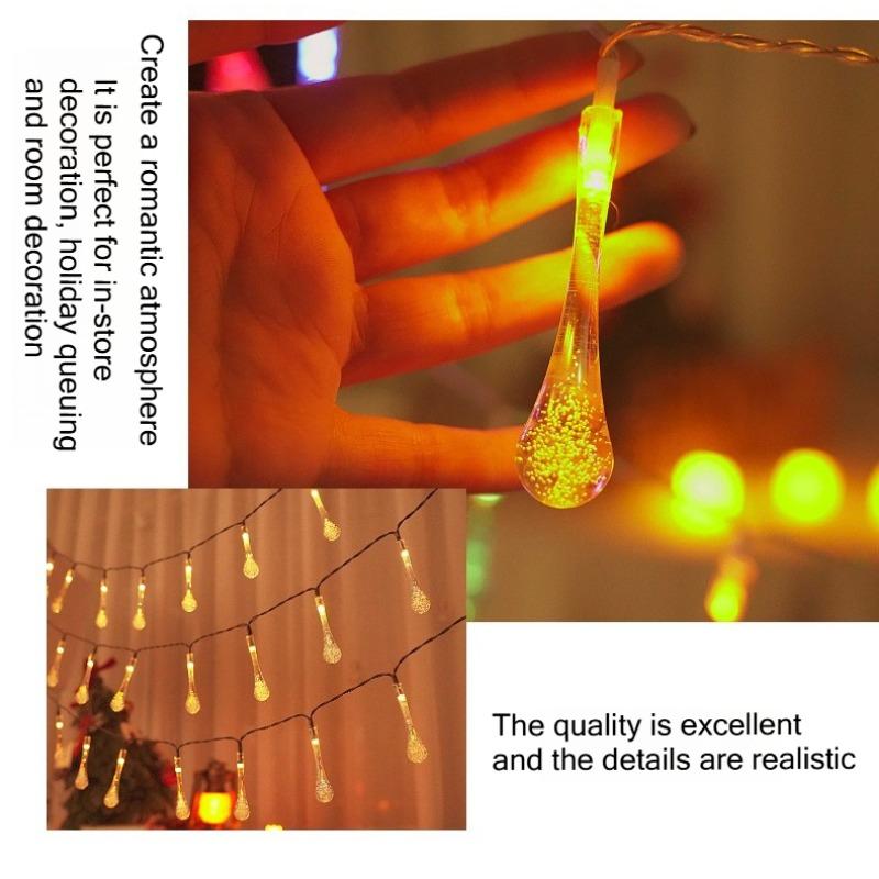 LED Water Droplets String Lights Waterproof Outdoor Decoration Battery Power Garland Fairy Lights Christmas Wedding Party Garden