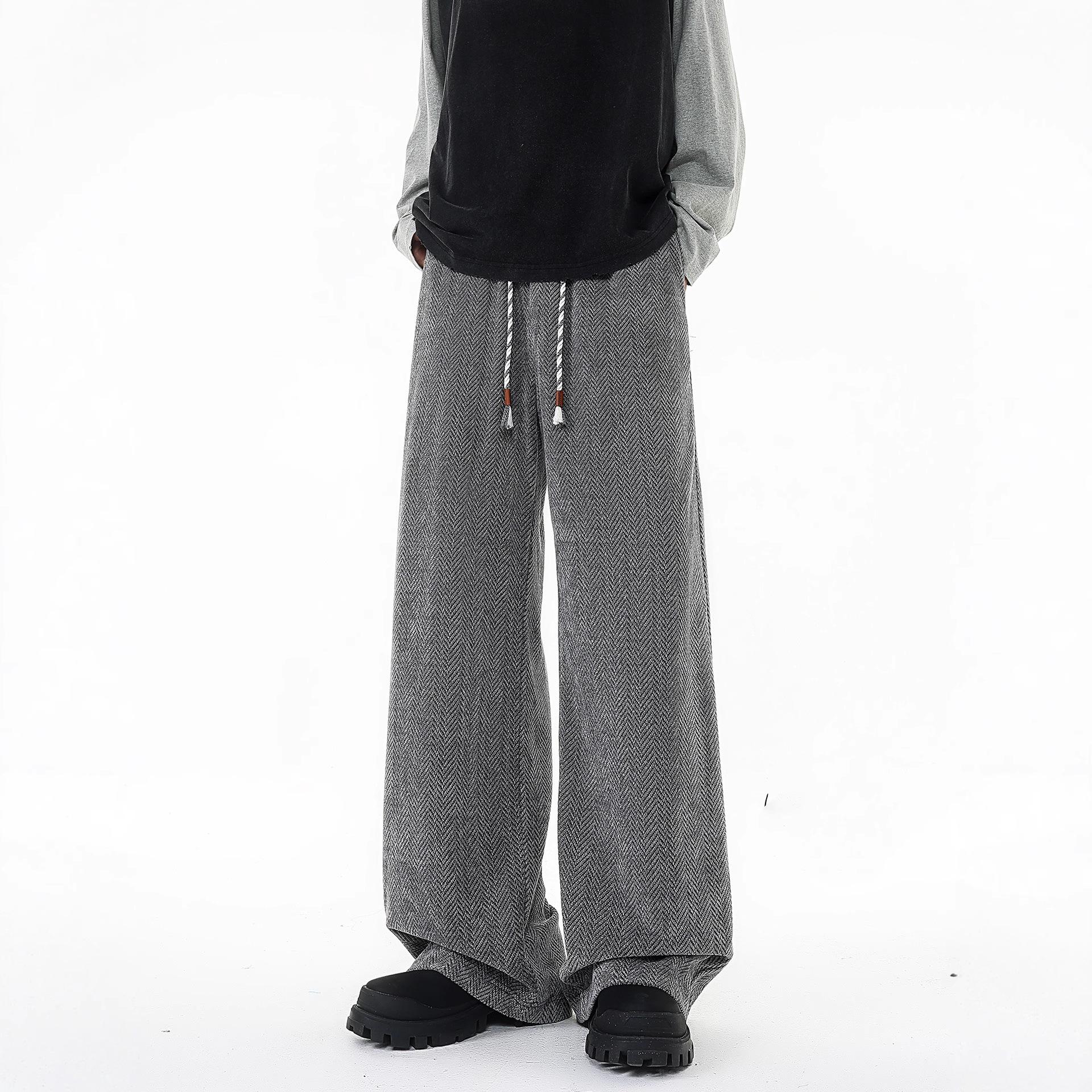 

Herringbone pants men s autumn and winter new vintage American retro straight loose sweatpants casual trousers 3XL сірий колір