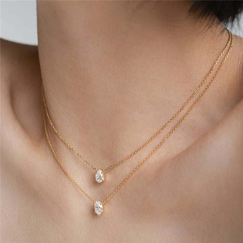Elegant Waterdrop Rhinestone Pendant Necklaces for Women Ladies Luxury Double-Layer Stacking Fine Chain Necklaces Jewelry Gifts