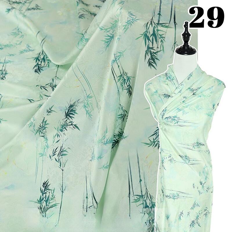 Chinese Landscape Painting Fabric Silk Stretch Satin Cloth for Cheongsam Hanfu DIY Sewing Craft Dress Stage Clothing Supplies