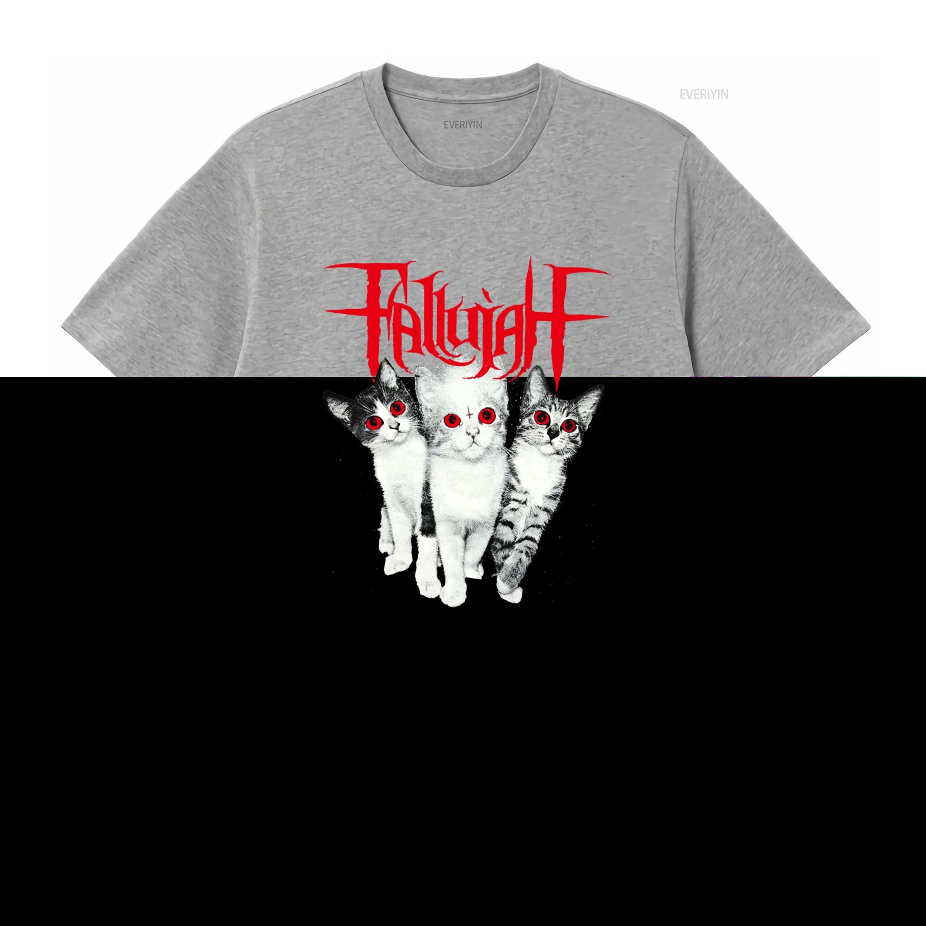 FALLUJAH Cats T Shirt Unique Design with Cute Cats and Bold Typography vintage Washed Stretched Versatile Breathable Casual S