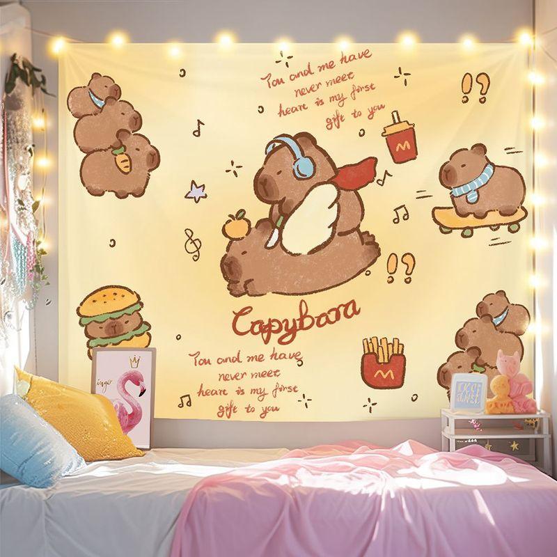 Butter Toast Cat Tapestry Wall Art for Bedroom Living Room Decoration Cute Coffee Bread Cartoon Cat Milk Yellow Warm
