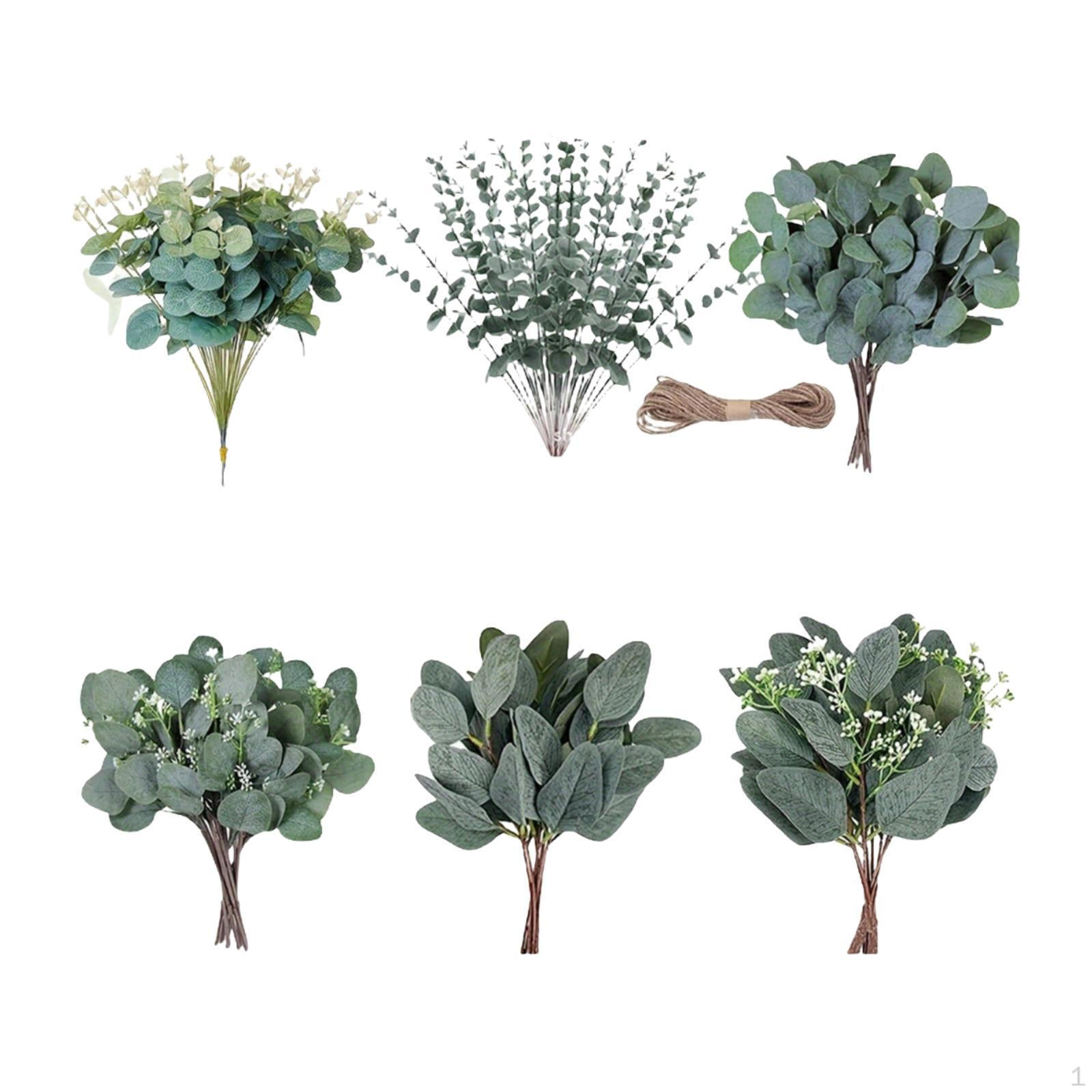 

Fake Greenery Stem, Eucalyptus Bundle Branches, 6 Kinds Mixed Artificial Leaves