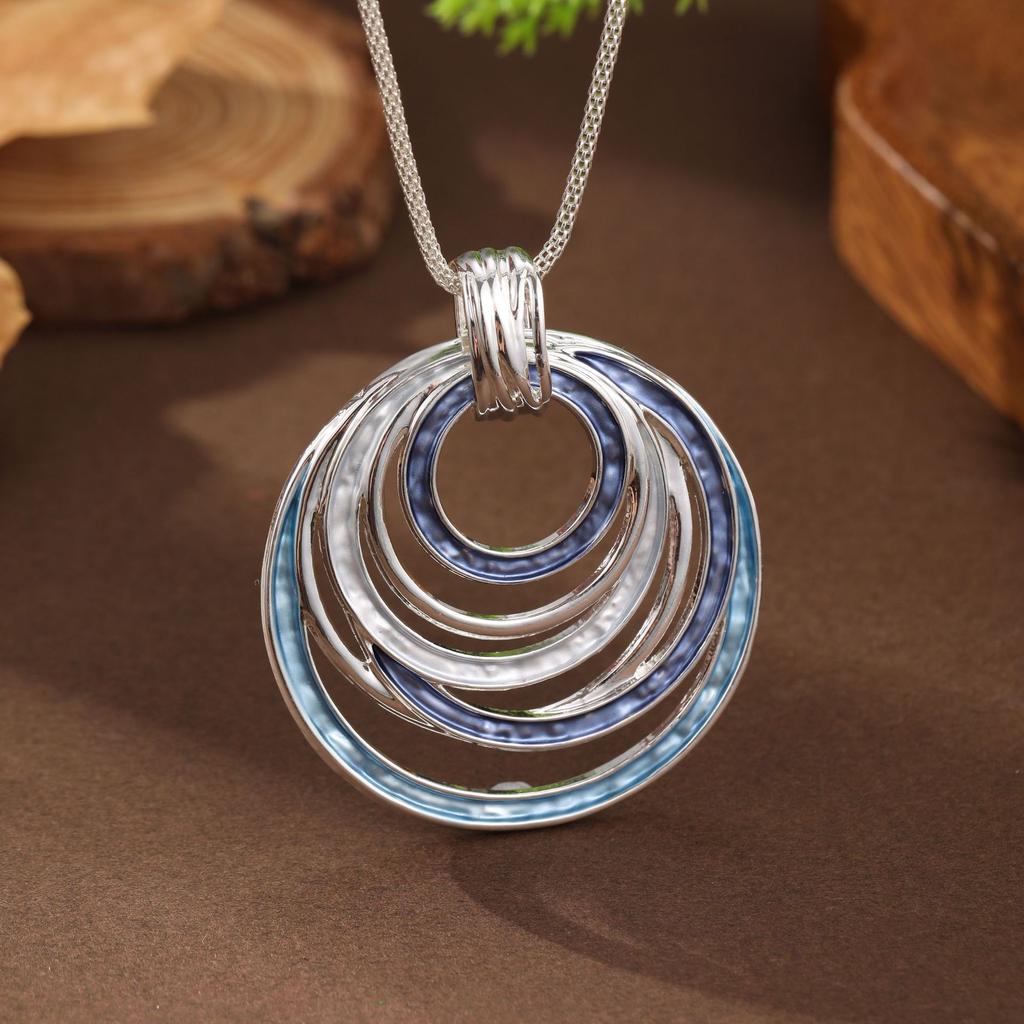 Retro Böhmisk Dam Justerbart Geometriskt Runt Ihåligt Hänghalsband Legering Emaljsmycken med KC Guldplätering, Flerfärgade Alternativ för