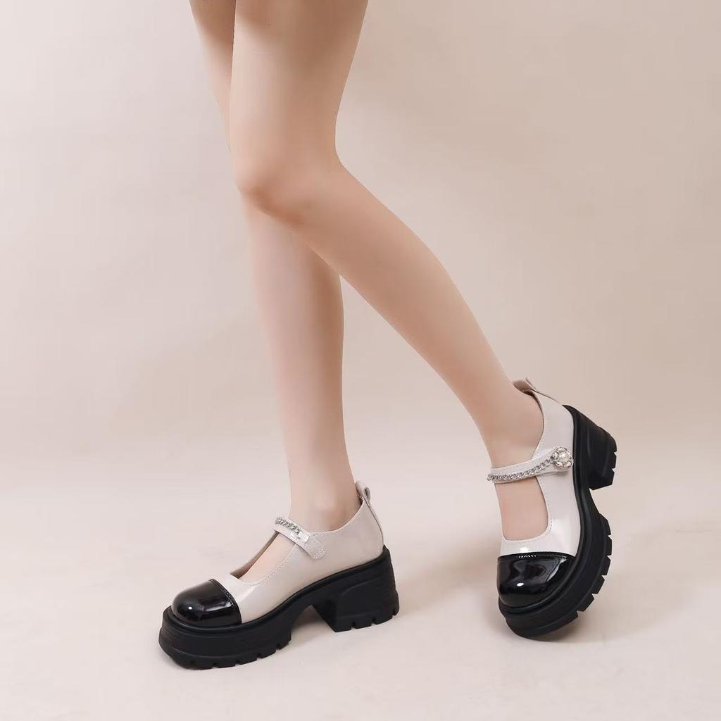 2025 Spring Dating British Style Retro Small Leather Shoes French Small Fragrant Style Mary Jane Women's Shallow Mouth Platform Shoes