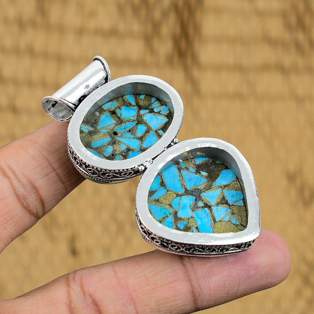 Přírodní měděný modrý tyrkys drahokam 925 stříbrný přívěsek vintage pro ženy