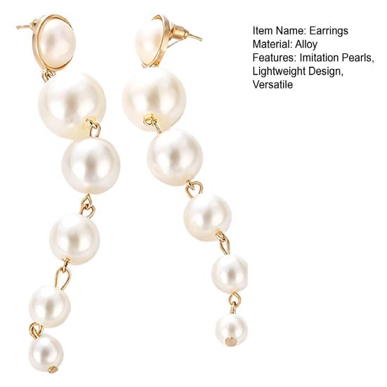 1 Pair Women Earrings, Imitation Pearls Long Earrings, French Style Long Drop Earrings, Lightweight Natural Earrings for Jewelry Gift