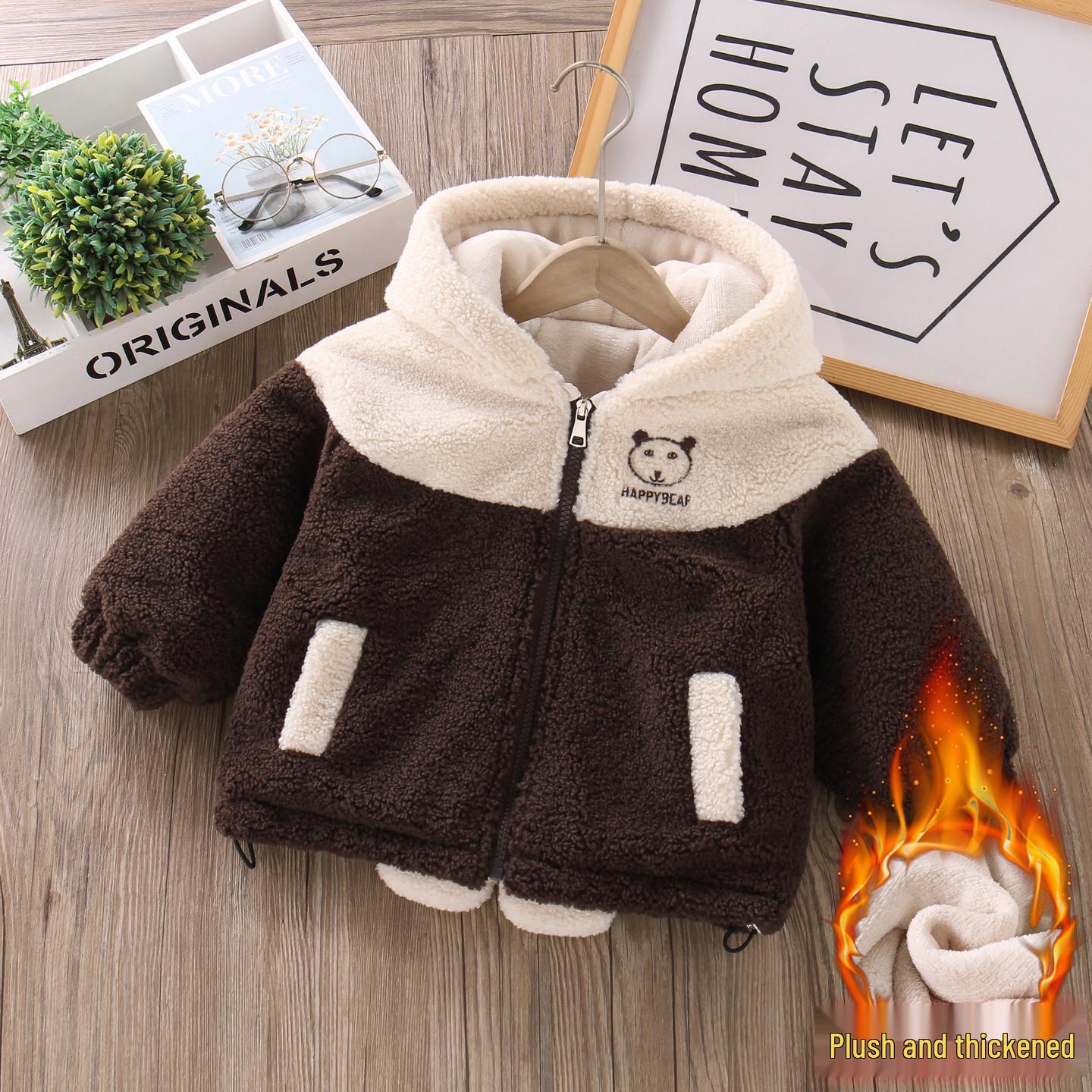 Boys  Cartoon Fleece Sweater with Velvet, Winter Three-Layer Quilted Jacket 90