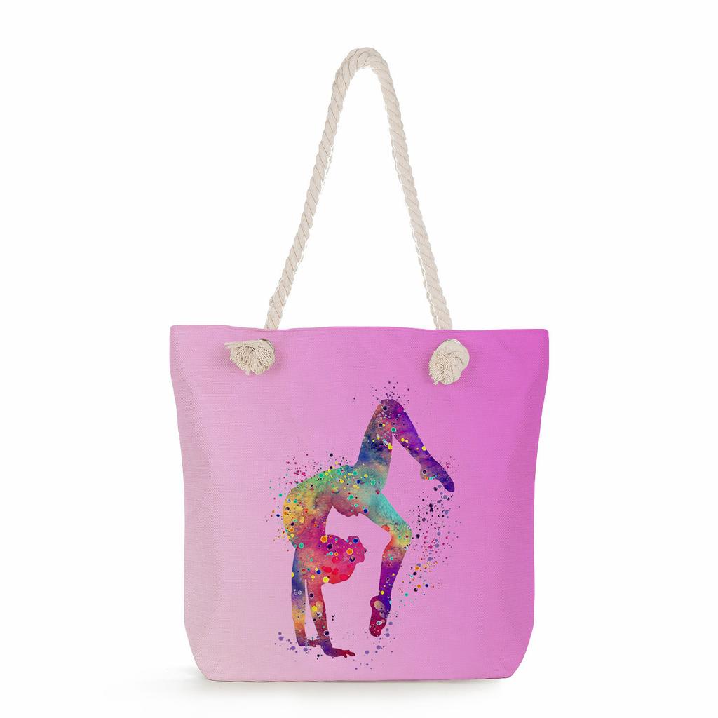 Multifunctional Gymnastics Printed Thick Rope Shoulder Beach Bag Casual Large Capacity Handbag 7600 KTB