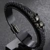 Punk Rock Charm Genuine Leather Wrap Man Bracelet Skull Men Bangle Stainless Steel Magnetic Clasp Birthday Gift for Boyfriend