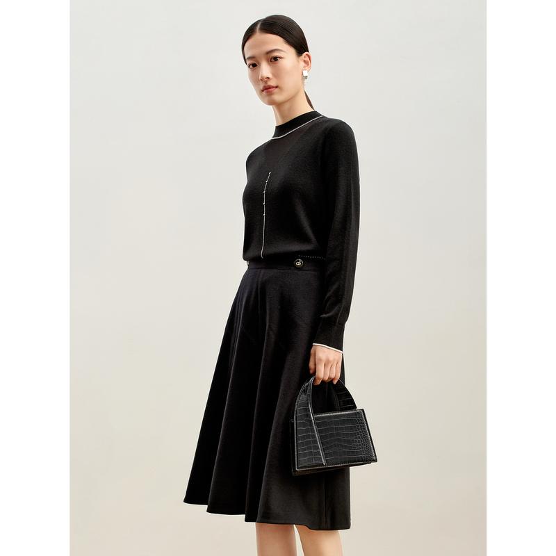 Elegant Slim Fit Diamond Chain Half High Neck Sweater for Women