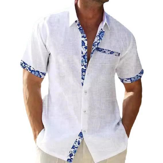 Herren Baumwolle Leinenhemd Knopfleiste Kurzarm Hemden Lässig Leicht Urlaub Strand Sommer Tops