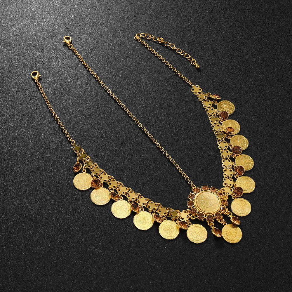 Fashion Simulation Gemstone Decoration Circular Tassel Design Headwear Gold