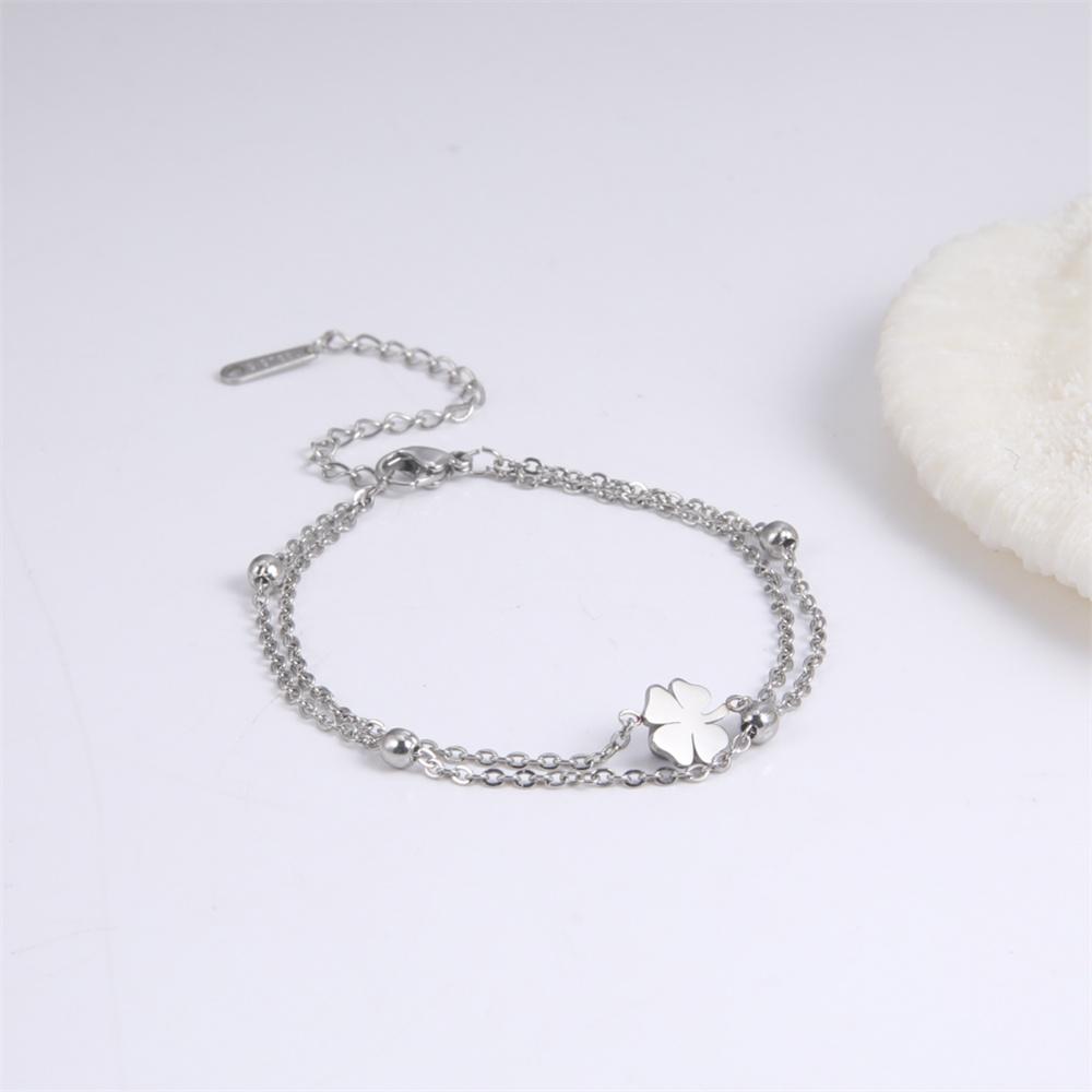 Stainless Steel Four Leaf Clover Bracelet Classic Fashion Style Bracelet for Women Double Chain Jewelry Wedding Party Gifts