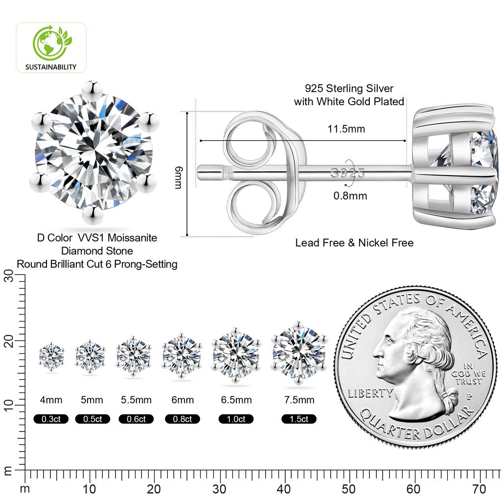 Luxury 3ct 2ct 1ct Diamond Stud 925 Sterling Silver Women Jewelry 14K Gold Plated VVS GRA Certificate Moissanite Earring Men