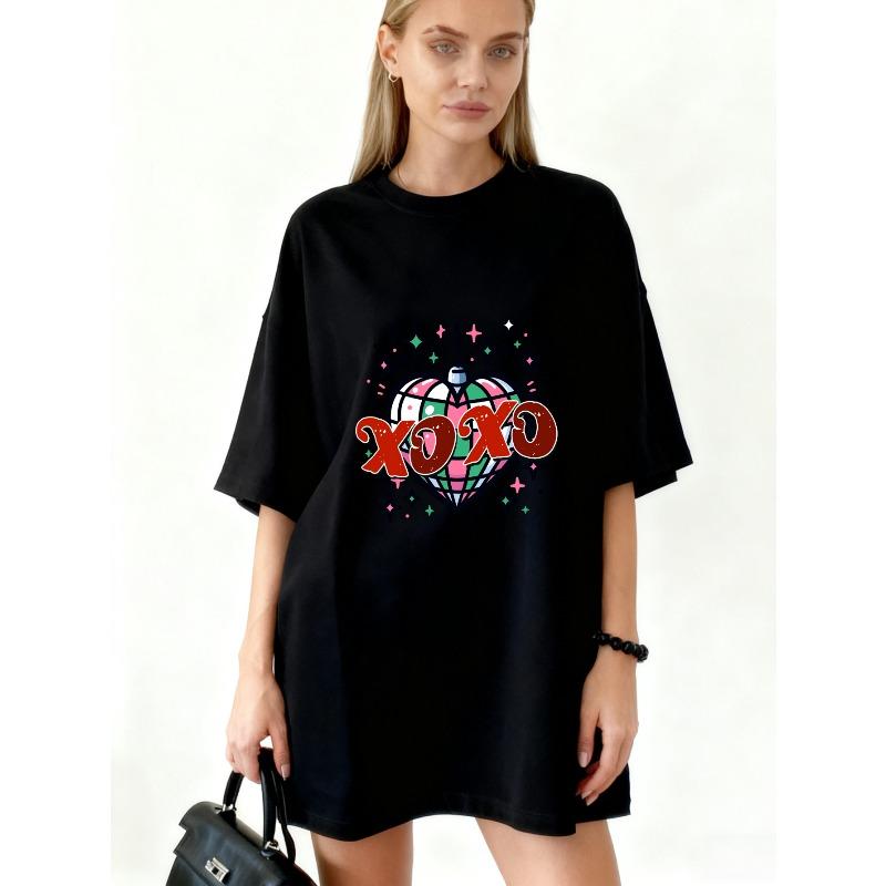 Oversized T Shirt Black Xoxo Heart Print Graphic Tee For Casual Wear And Street Style S чёрный