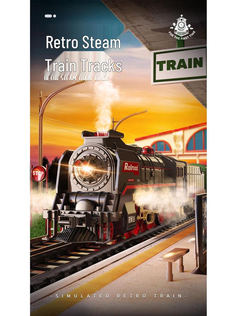 Retro Zestaw Torów Kolei Parowej - Elektryczna Zabawka dla Dzieci