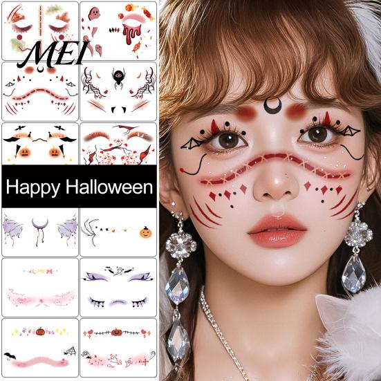 Temporary Face Tattoos for Party Halloween Tattoo Stickers, Waterproof Scary Makeup Decals Party, Funny Wound Scar Body Art Kids Adults Easy